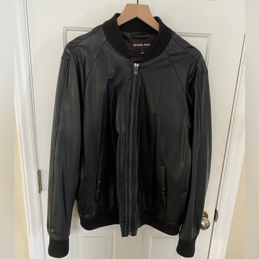 Michael Kors Black Bomber Jacket Fake Leather for Men